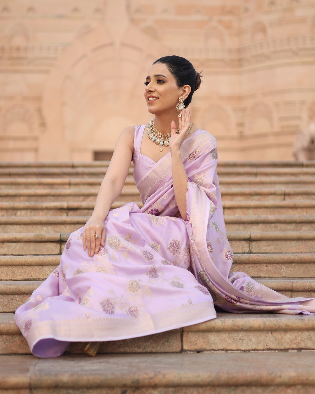 Lavender Opulence Pure Banarasi Silk Saree with Enchanted Floral Details