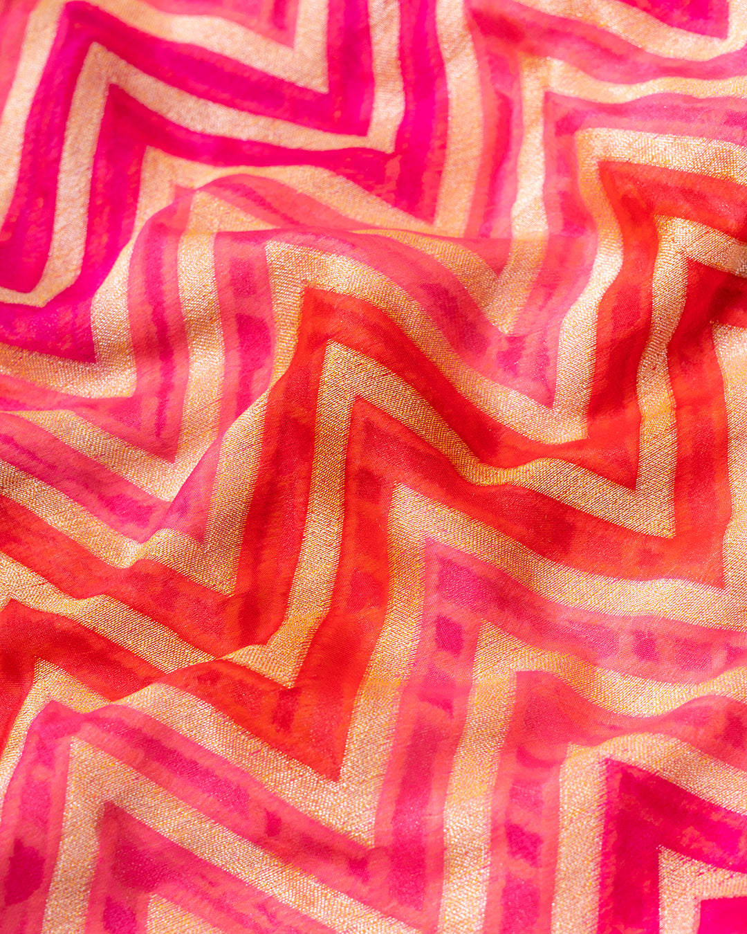 Pink & Orange Handwoven Pure Chiffon Saree