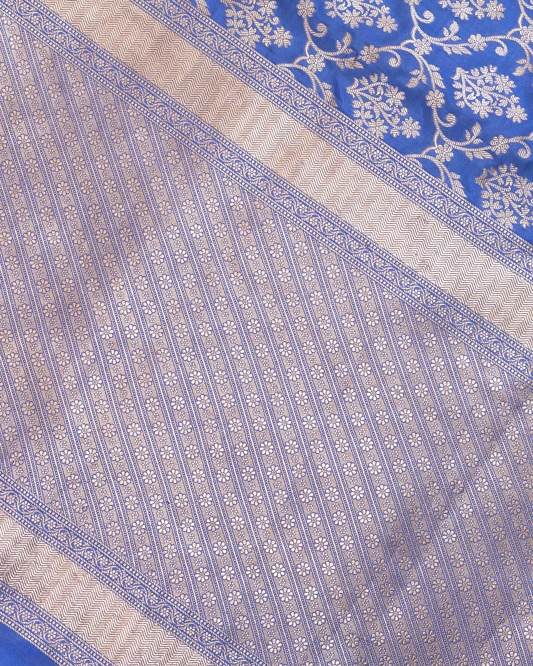 Noor-e-Neel – Cornflower Blue Katan Silk Saree with Zari Jaal and Palace-Inspired Borders