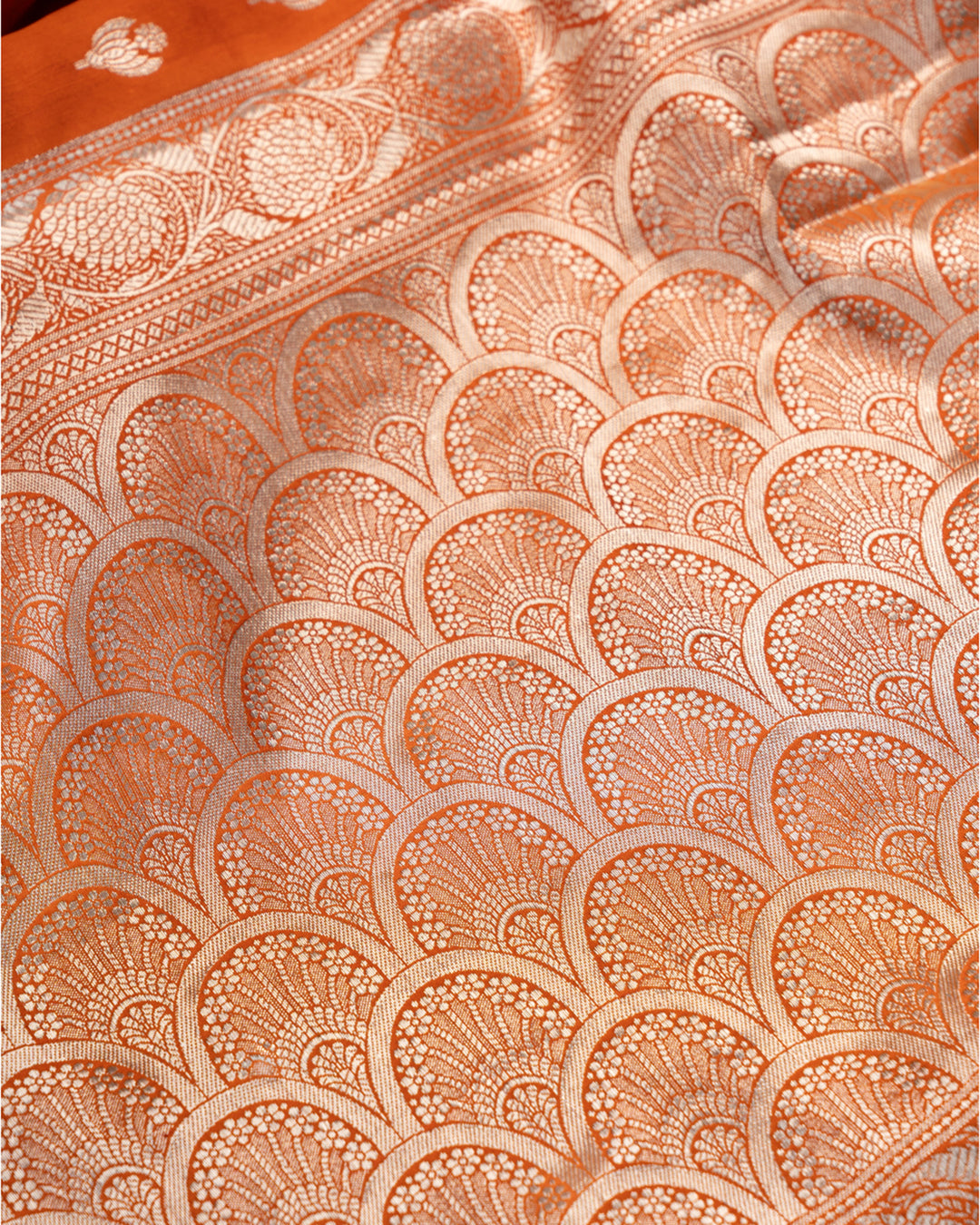 Rust Orange Kadwa Pure Banarasi Silk Saree