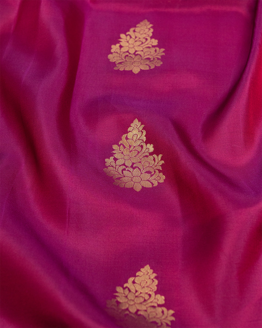 Burgundy Pure Kanjivaram Silk Saree with Antique Gold Floral Buta Detailing