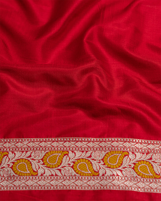 Red Pure Katan Saree with Intricate Meenakari Jaal Craftsmanship