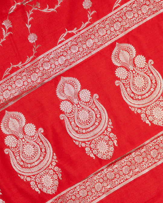 Blazing Red Pure Banarasi Silk Saree with Timeless Floral Detailing