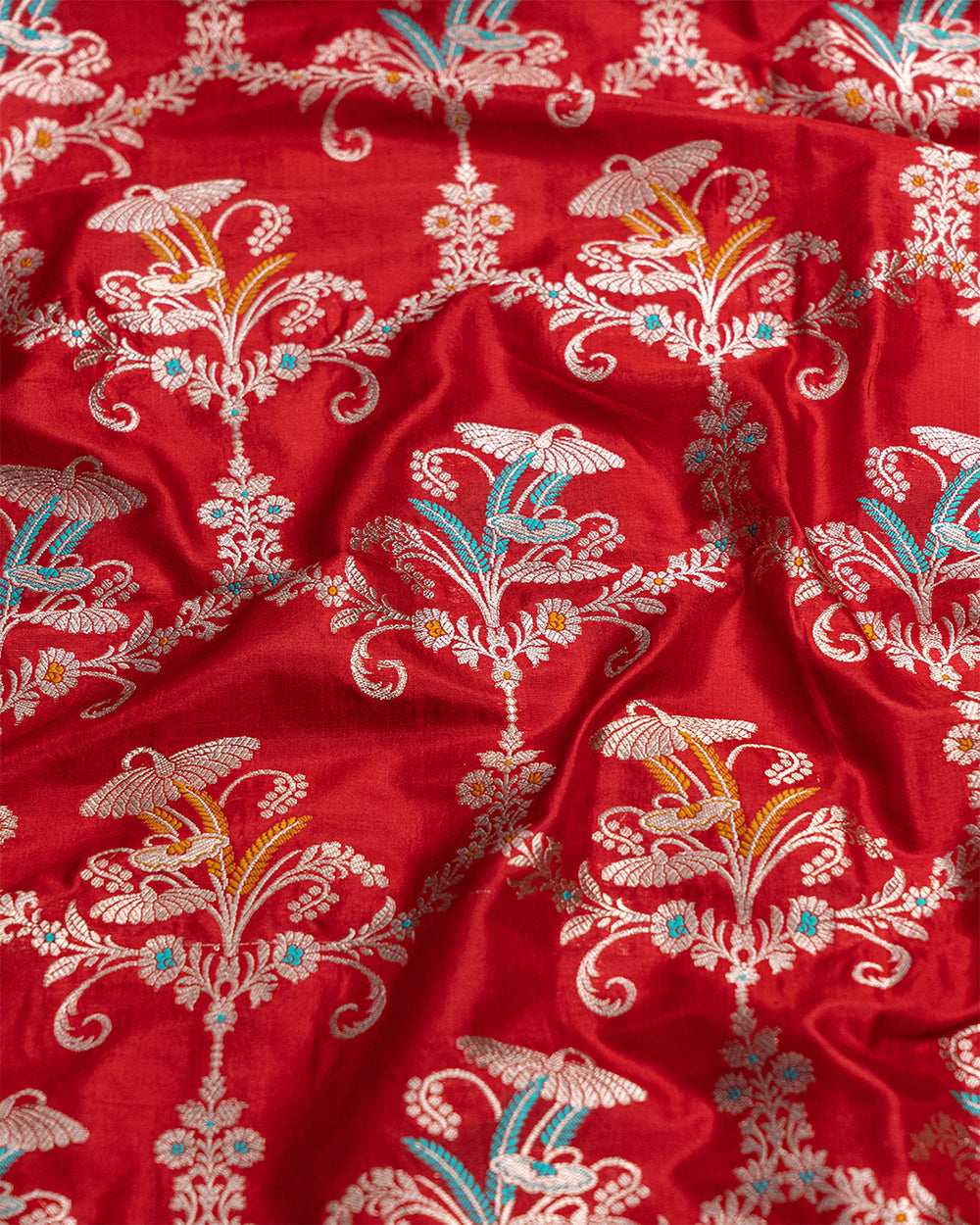 Red Pure Katan Saree with Intricate Meenakari Jaal Craftsmanship