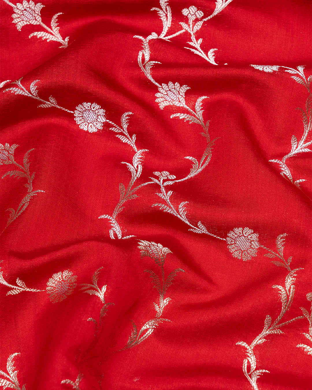 Blazing Red Pure Banarasi Silk Saree with Timeless Floral Detailing