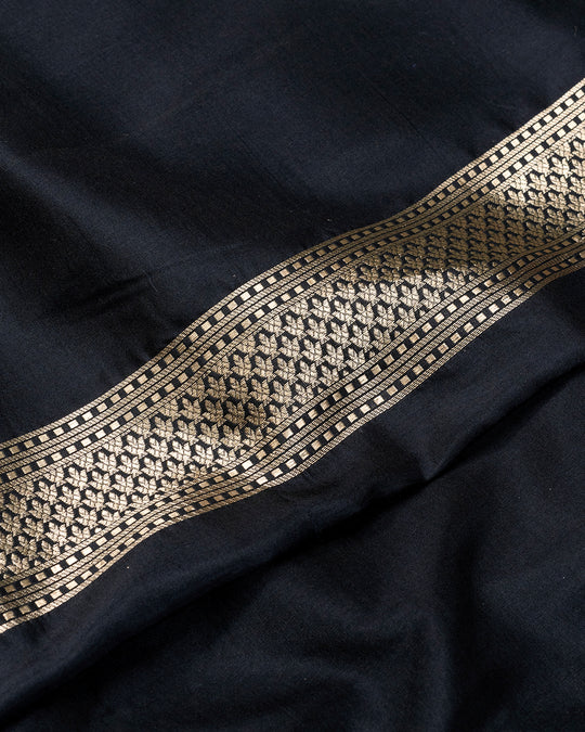 Coal Black Handwoven Pure Katan Silk Saree