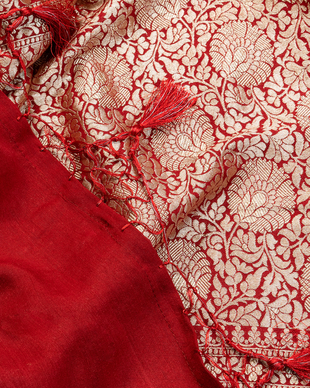 Red Handwoven Pure Muga Silk Saree