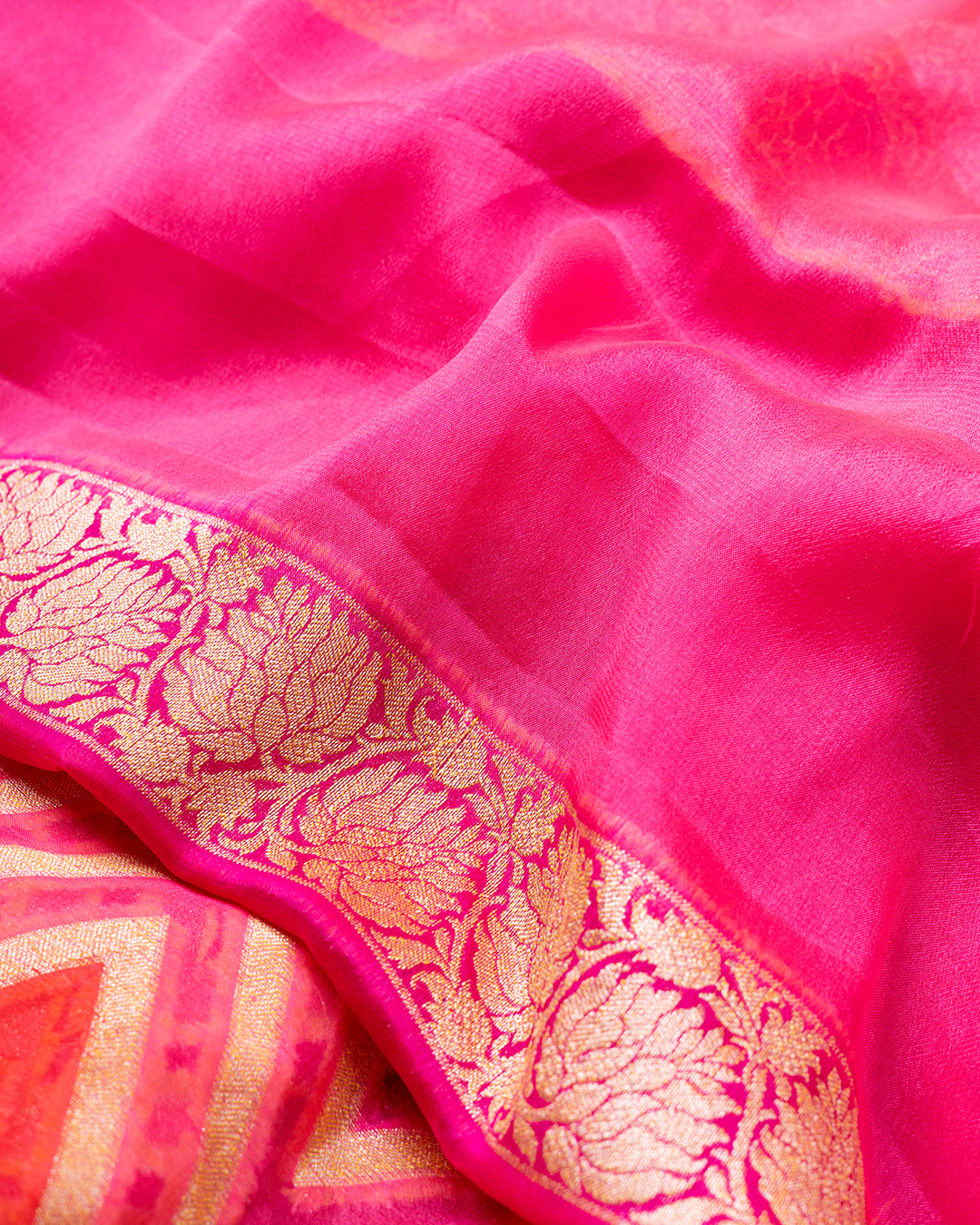 Pink & Orange Handwoven Pure Chiffon Saree