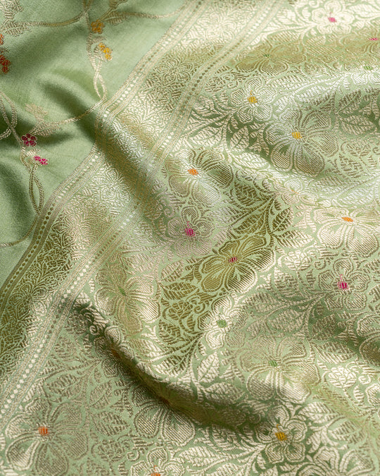 Pista Green Handwoven Pure Banarasi Silk Saree