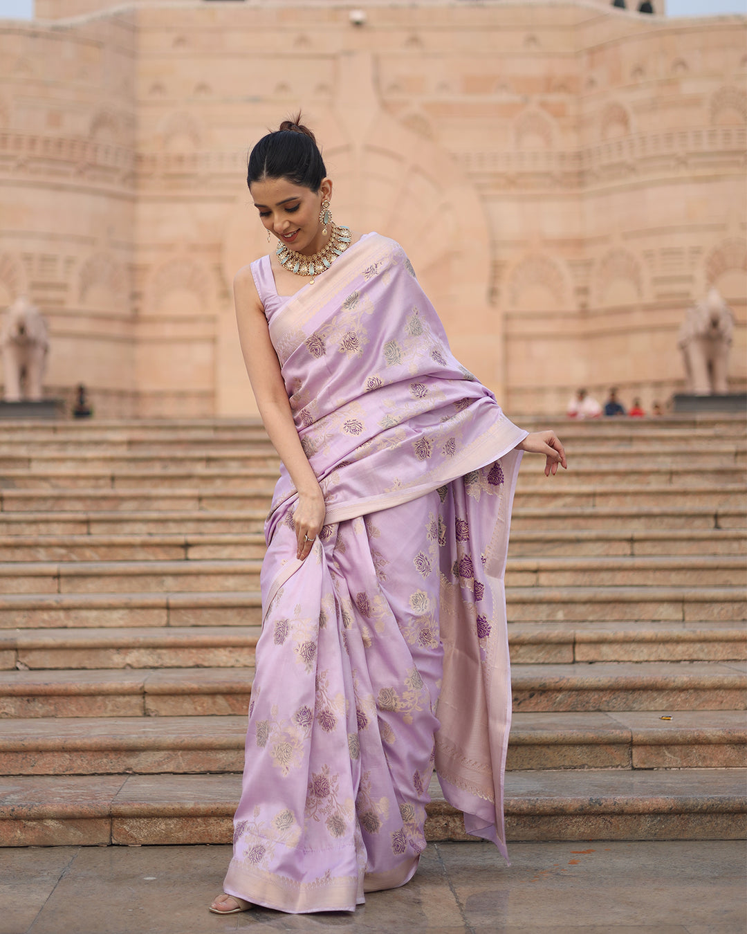 Lavender Opulence Pure Banarasi Silk Saree with Enchanted Floral Details