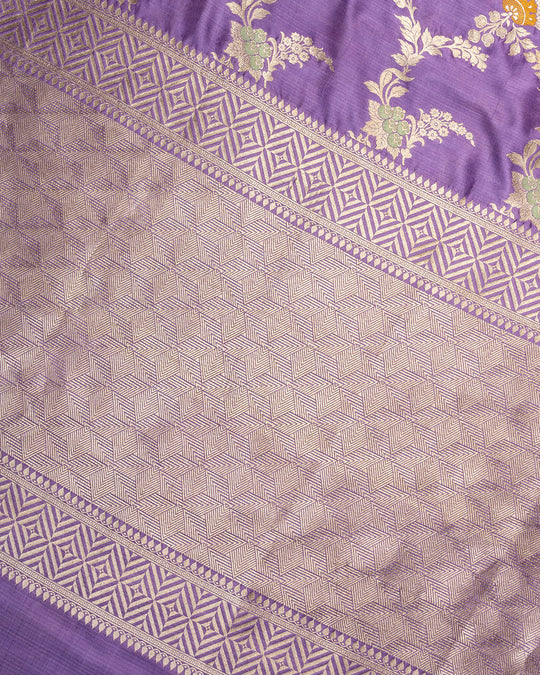 Whimsical Orchid Banarasi Katan Silk Saree With Flourishing Florals & Zari Brilliance