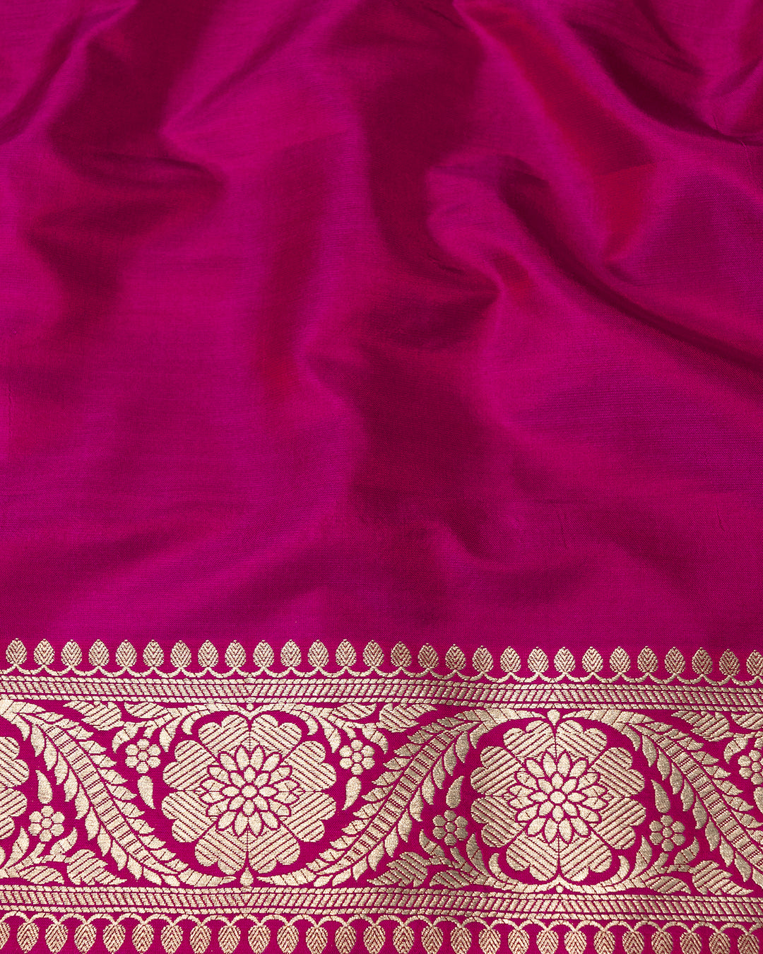 Magenta Pink Katan Saree with Handwoven Mughal Zari Floral Trellis