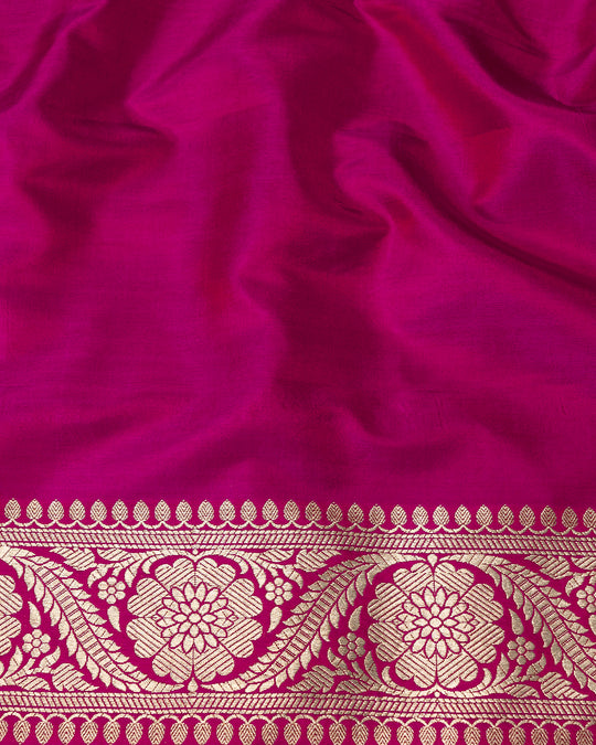 Magenta Pink Katan Saree with Handwoven Mughal Zari Floral Trellis