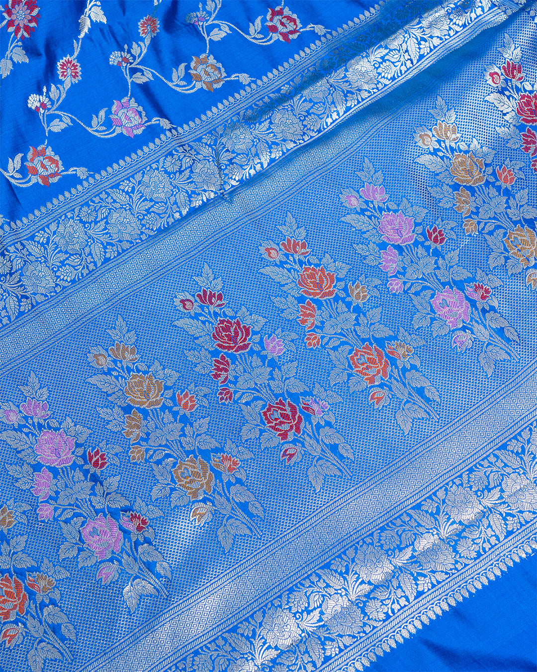 Blue Pure Banarasi Saree with Multicolor Meenakari Weaves with Rich Pallu