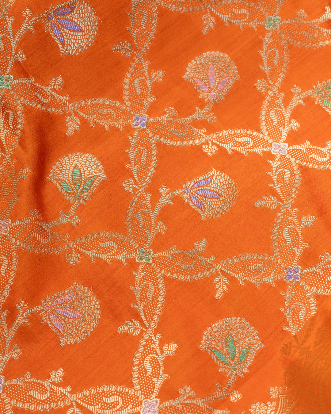 Orange Meenakari Jaal Pure Banarasi Silk Saree