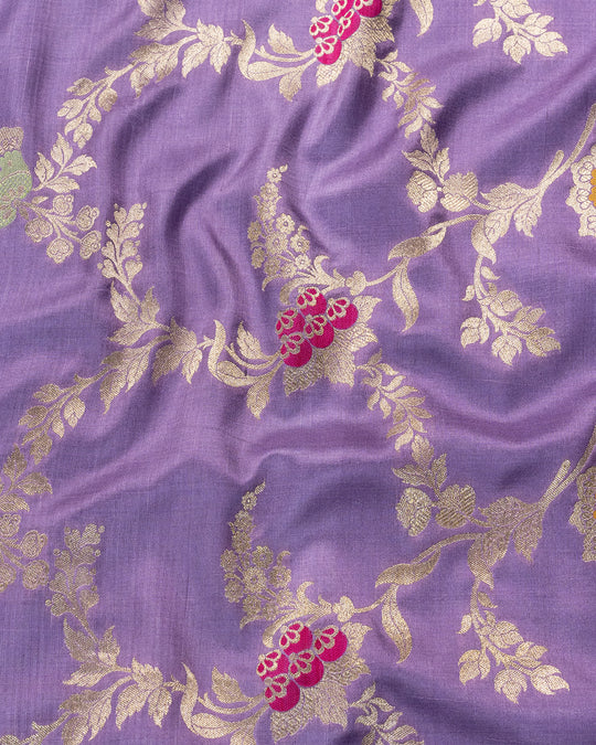 Whimsical Orchid Banarasi Katan Silk Saree With Flourishing Florals & Zari Brilliance