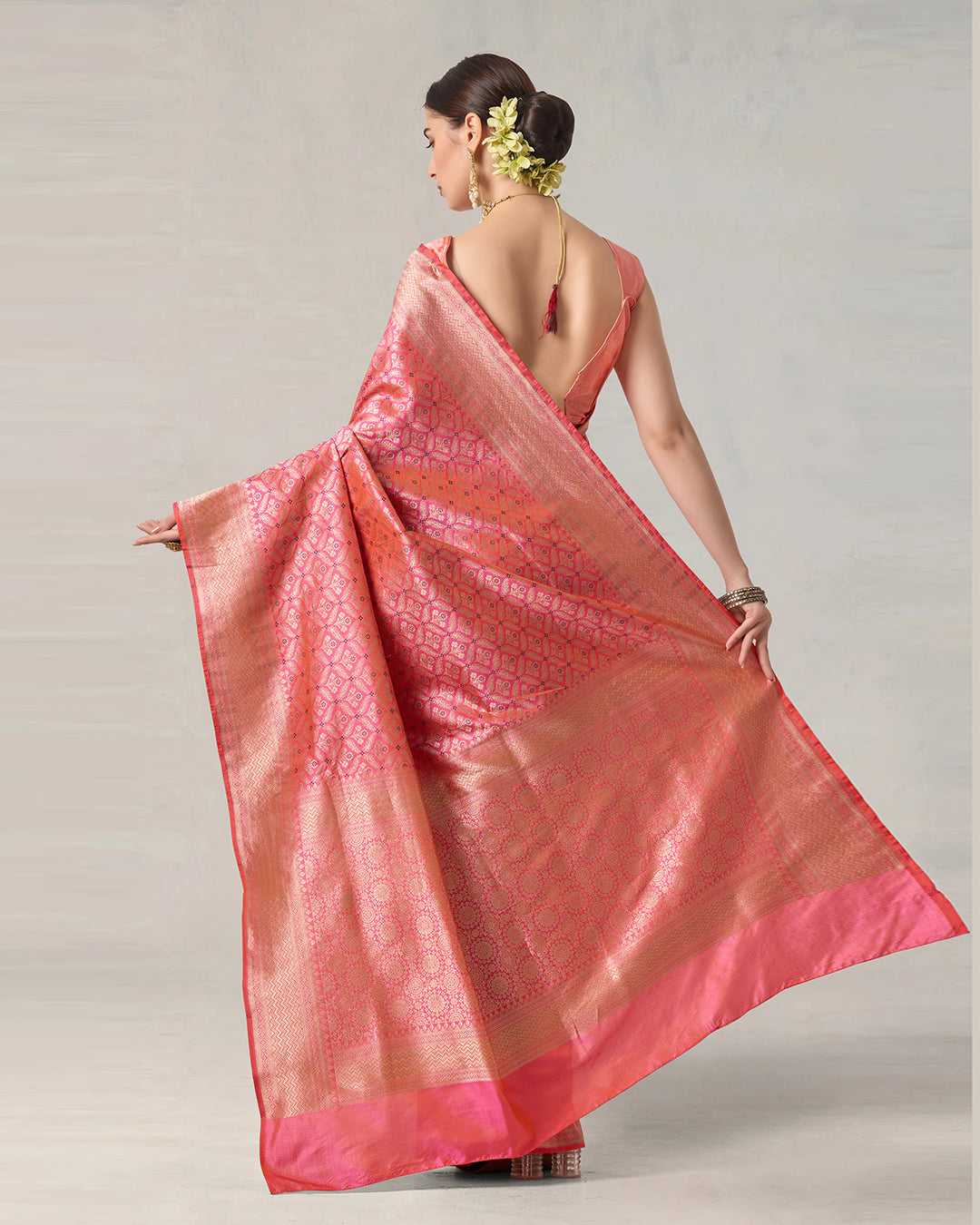 Pink Radiance Pure Katan Saree with Brocade Butidar and Classic Pallu Weave