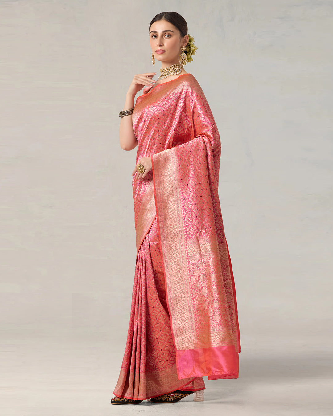 Pink Radiance Pure Katan Saree with Brocade Butidar and Classic Pallu Weave