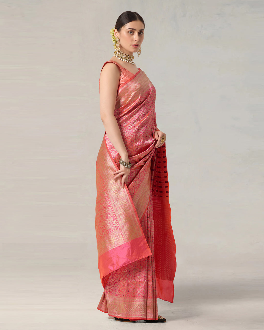 Pink Radiance Pure Katan Saree with Brocade Butidar and Classic Pallu Weave