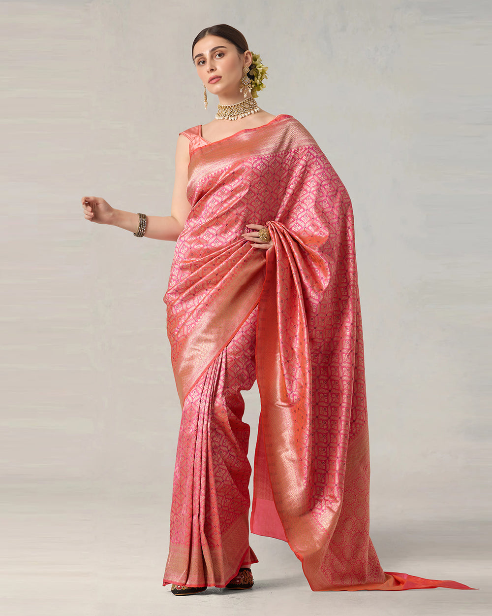 Pink Radiance Pure Katan Saree with Brocade Butidar and Classic Pallu Weave