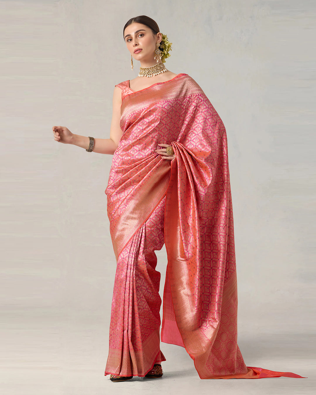 Pink Radiance Pure Katan Saree with Brocade Butidar and Classic Pallu Weave