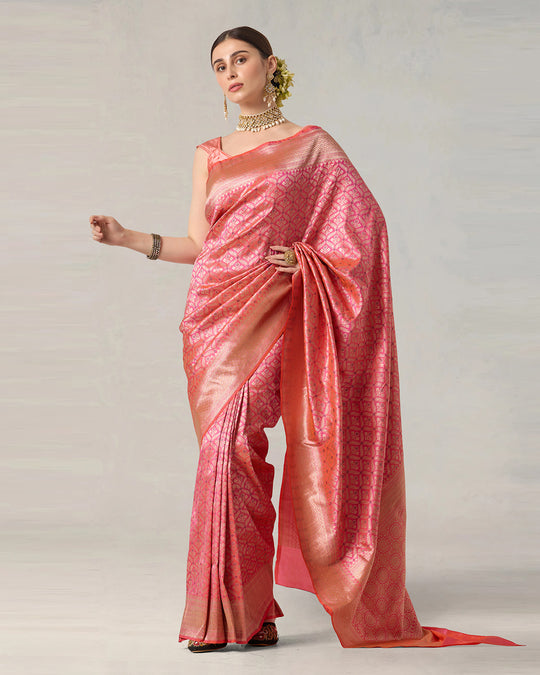 Pink Radiance Pure Katan Saree with Brocade Butidar and Classic Pallu Weave