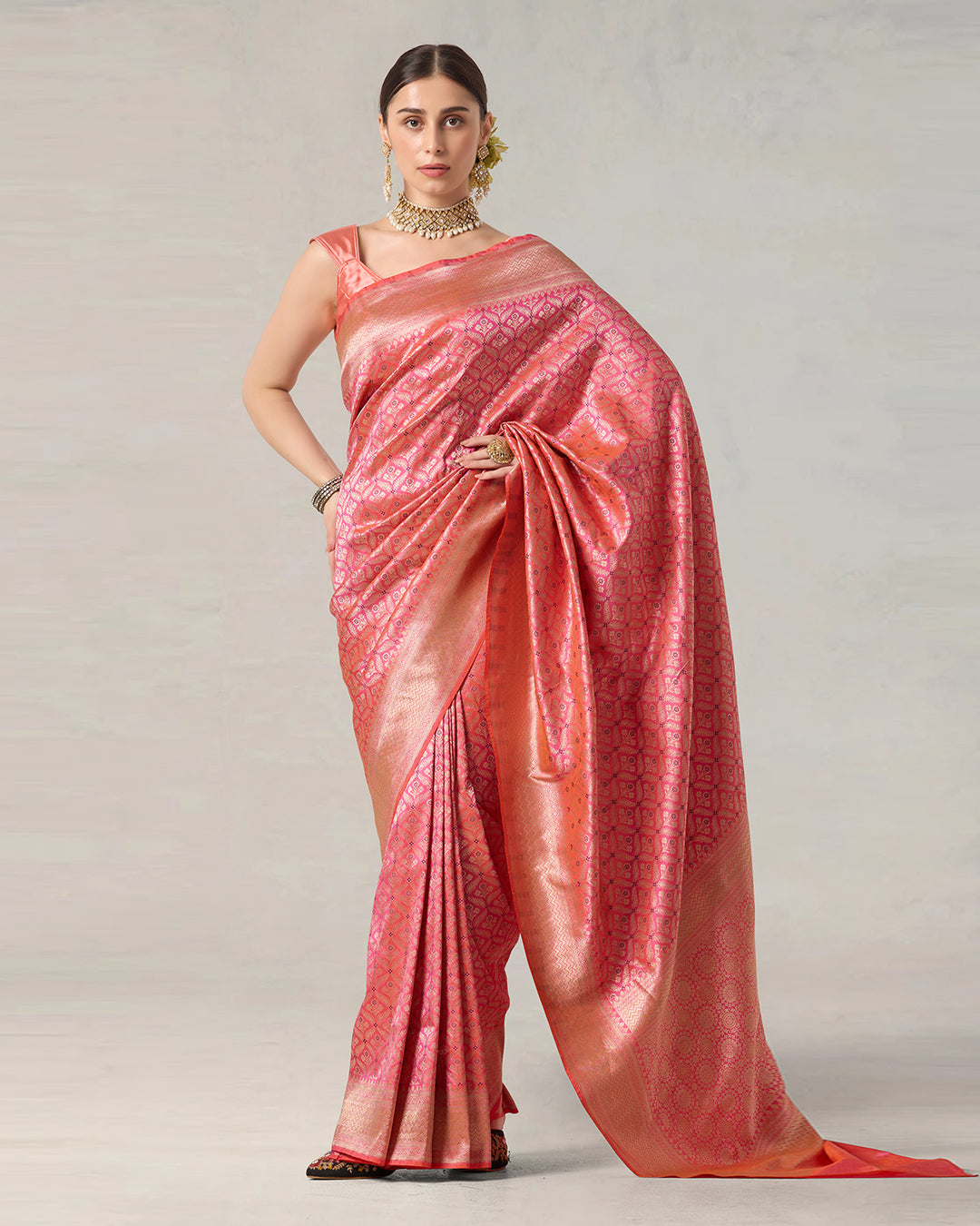 Pink Radiance Pure Katan Saree with Brocade Butidar and Classic Pallu Weave