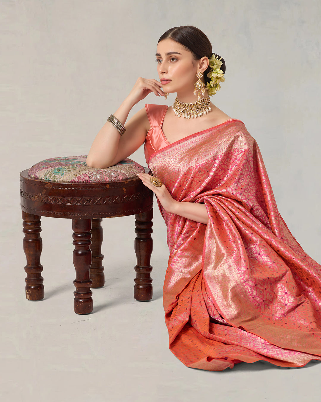 Pink Radiance Pure Katan Saree with Brocade Butidar and Classic Pallu Weave