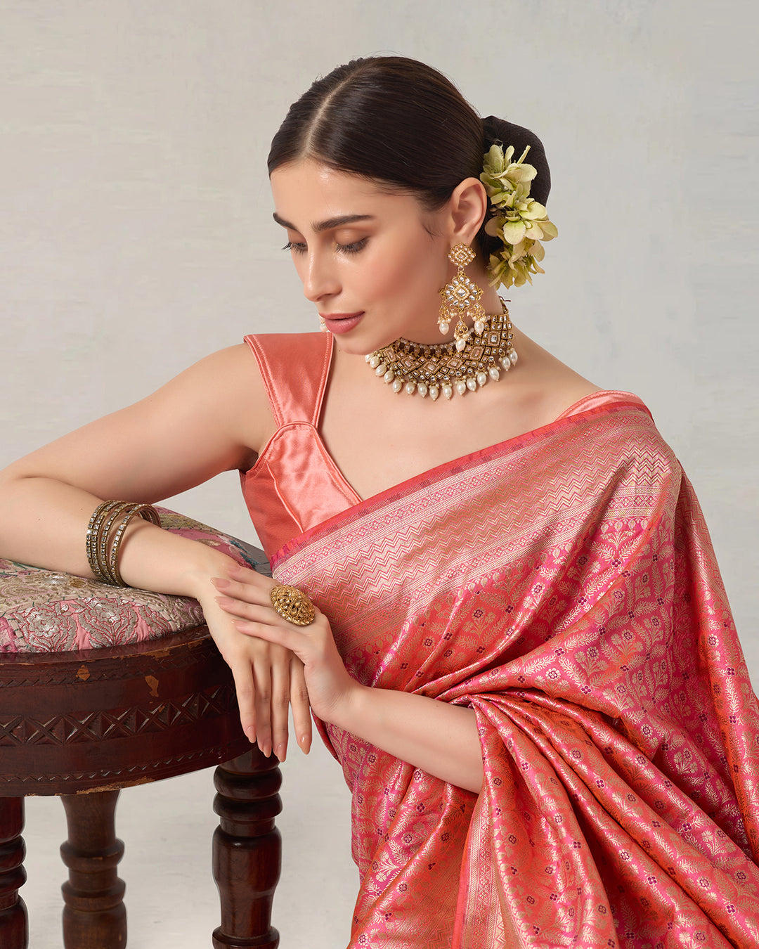 Pink Radiance Pure Katan Saree with Brocade Butidar and Classic Pallu Weave