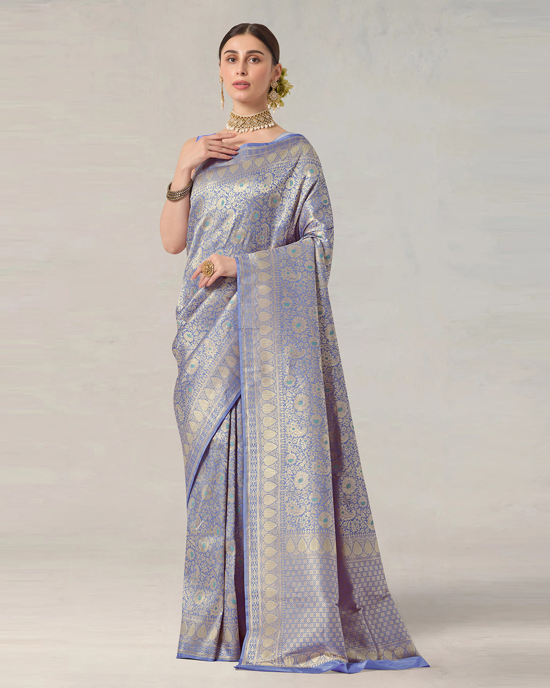 Lavender Pure Katan Saree with Zari Motif Weaving & Rich Pallu