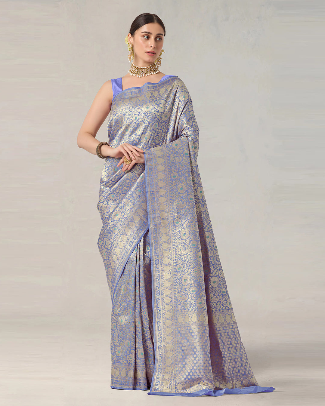 Lavender Pure Katan Saree with Zari Motif Weaving & Rich Pallu