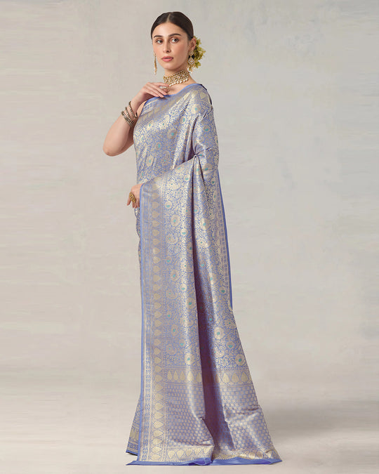 Lavender Pure Katan Saree with Zari Motif Weaving & Rich Pallu