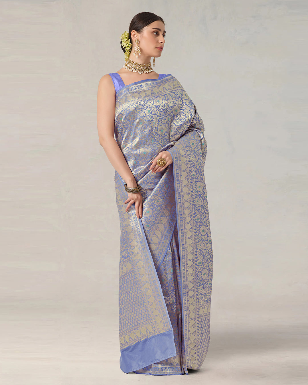 Lavender Pure Katan Saree with Zari Motif Weaving & Rich Pallu