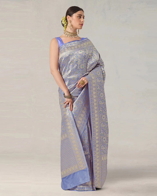 Lavender Pure Katan Saree with Zari Motif Weaving & Rich Pallu
