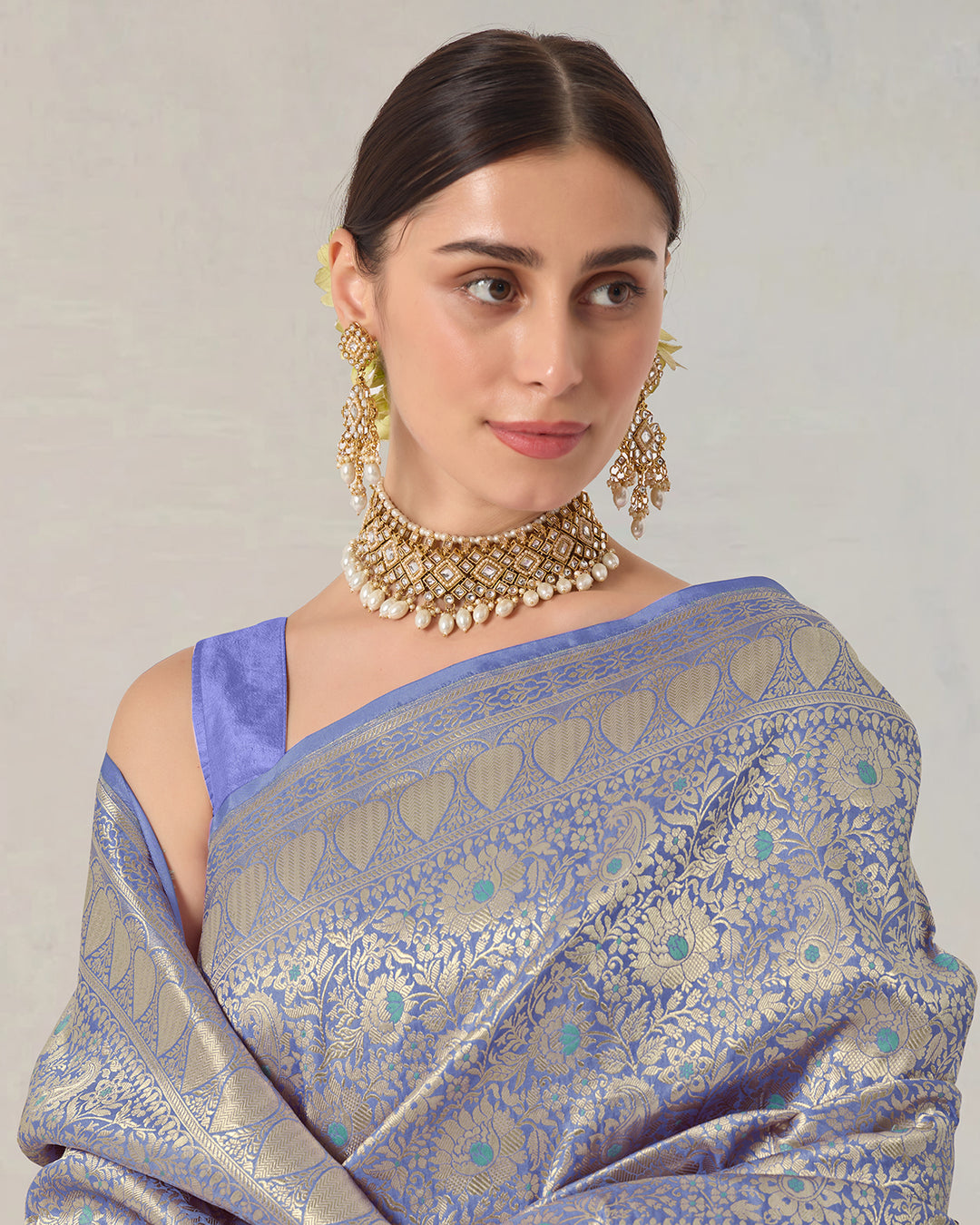 Lavender Pure Katan Saree with Zari Motif Weaving & Rich Pallu
