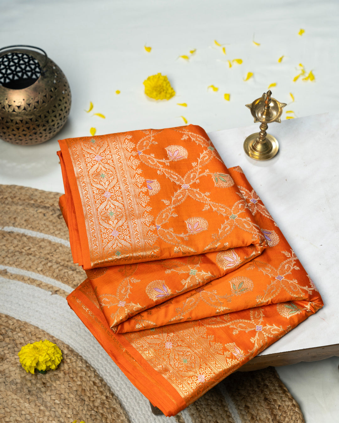 Orange Meenakari Jaal Pure Banarasi Silk Saree