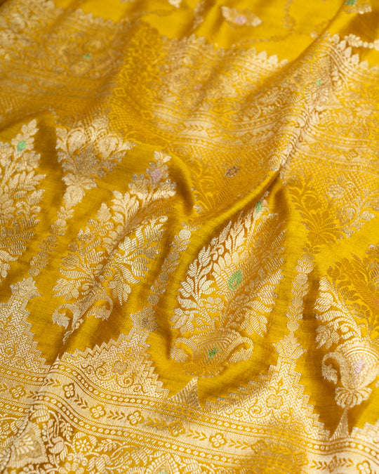 Mustard Yellow Jaal Handwoven Banarasi Silk Saree