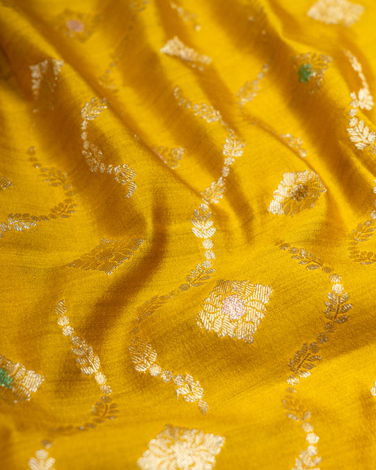 Mustard Yellow Jaal Handwoven Banarasi Silk Saree