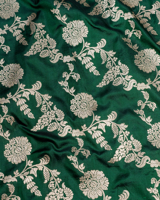 Ethereal Green Banarasi Katan Silk Saree With Nature's Symphony In Sumptuous Zari Jaal