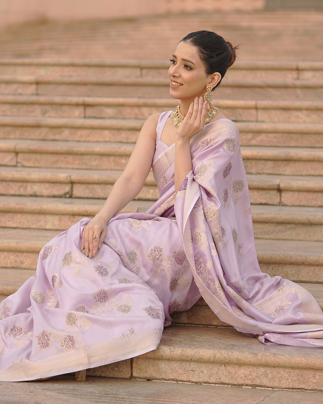 Lavender Opulence Pure Banarasi Silk Saree with Enchanted Floral Details