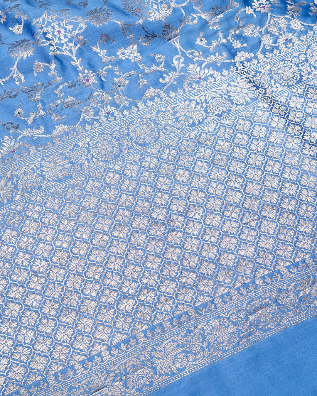 Pastel Powder Blue Pure Banarasi with Jaal Work