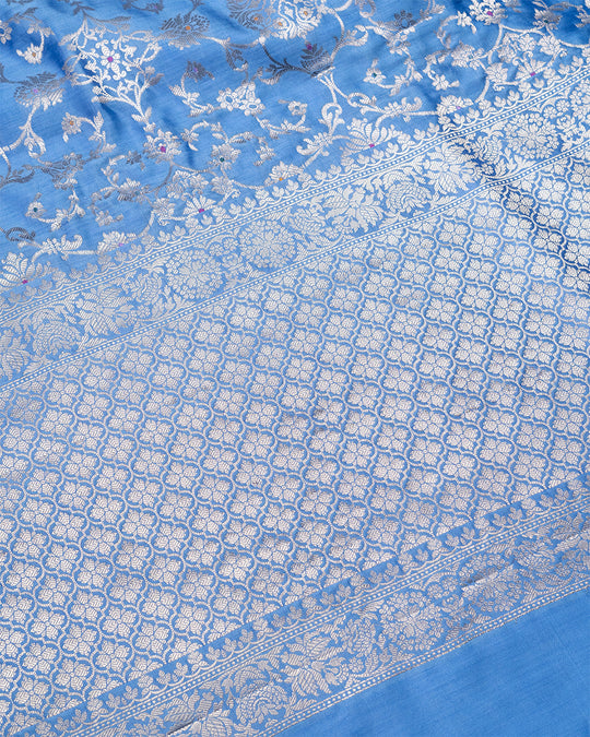 Pastel Powder Blue Pure Banarasi with Jaal Work