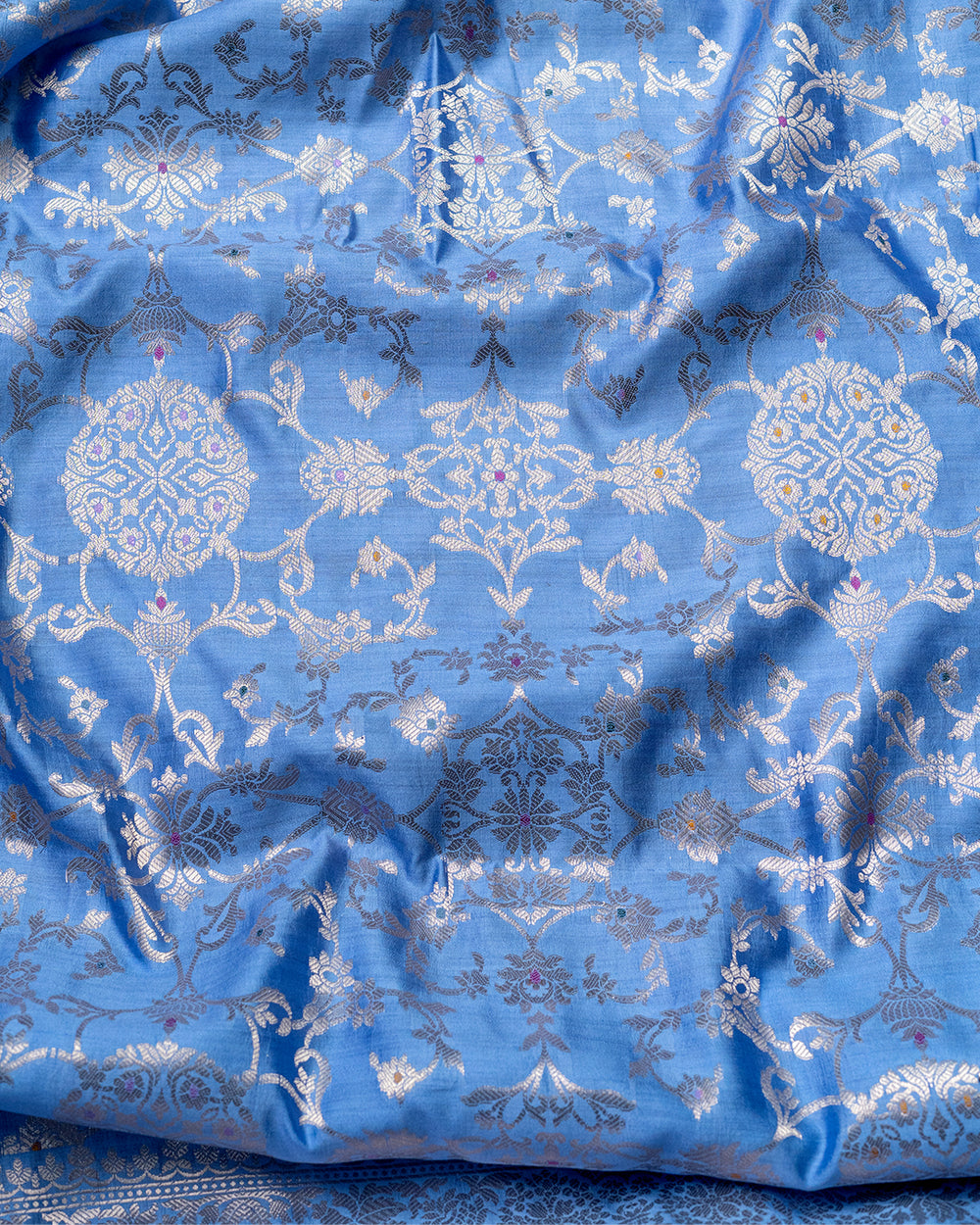 Pastel Powder Blue Pure Banarasi with Jaal Work