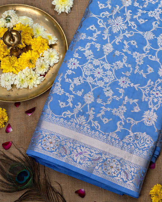 Pastel Powder Blue Pure Banarasi with Jaal Work