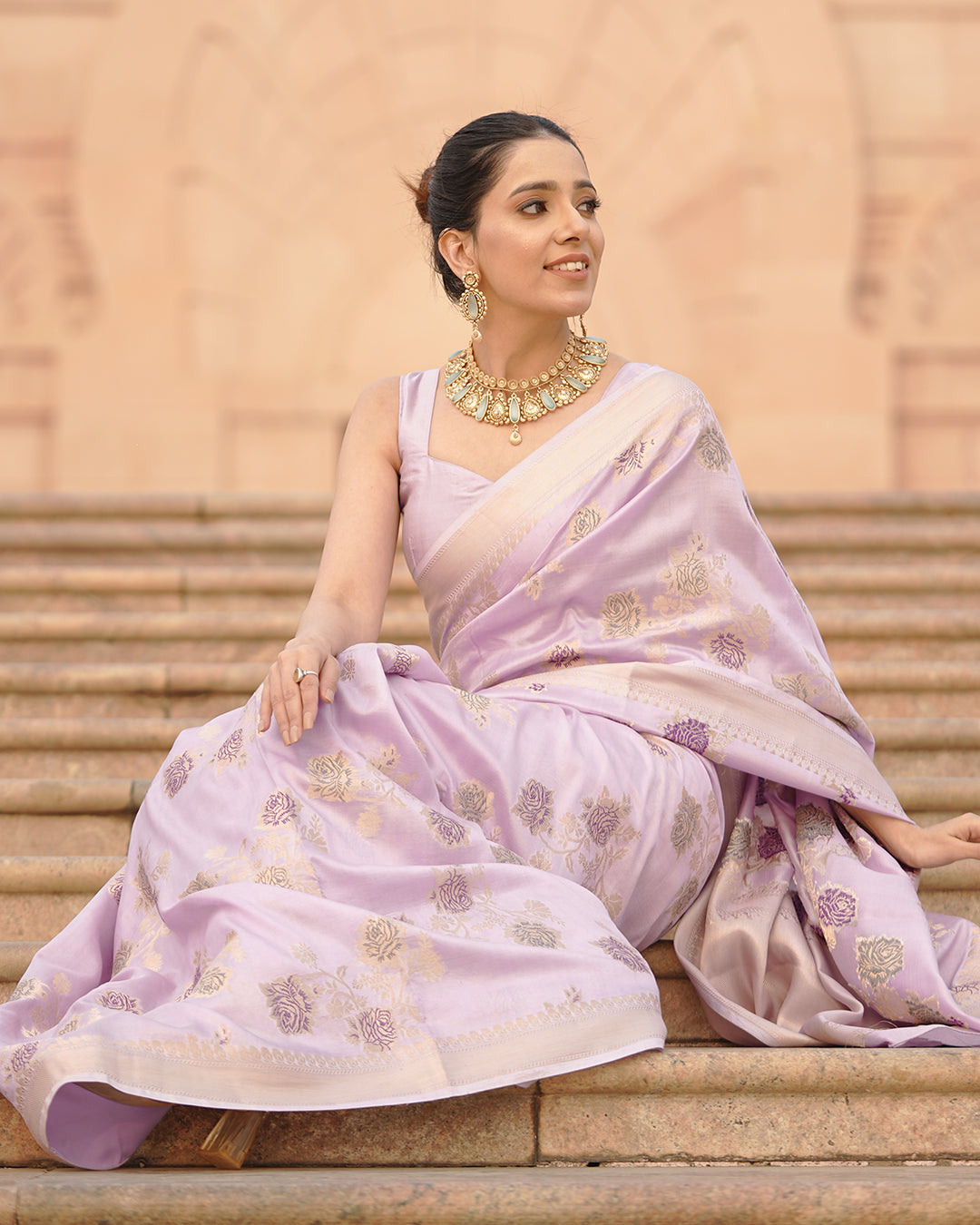 Lavender Opulence Pure Banarasi Silk Saree with Enchanted Floral Details