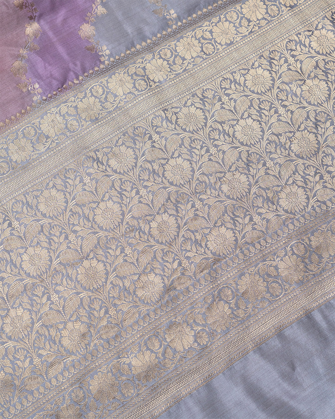 Soft Pastel 'Rangkaat' Pure Banarasi Saree with Stripe Weaves