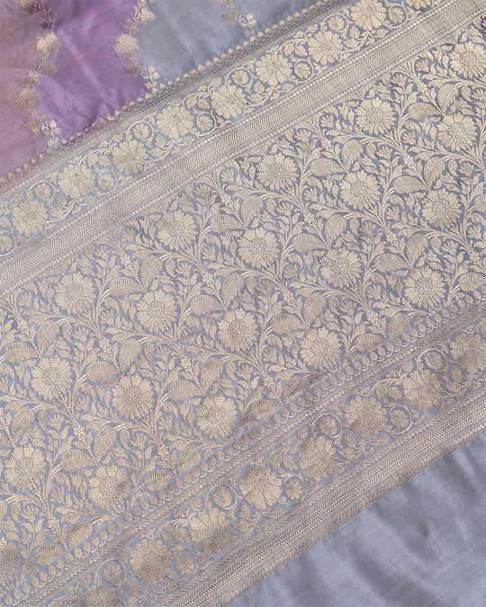 Soft Pastel 'Rangkaat' Pure Banarasi Saree with Stripe Weaves