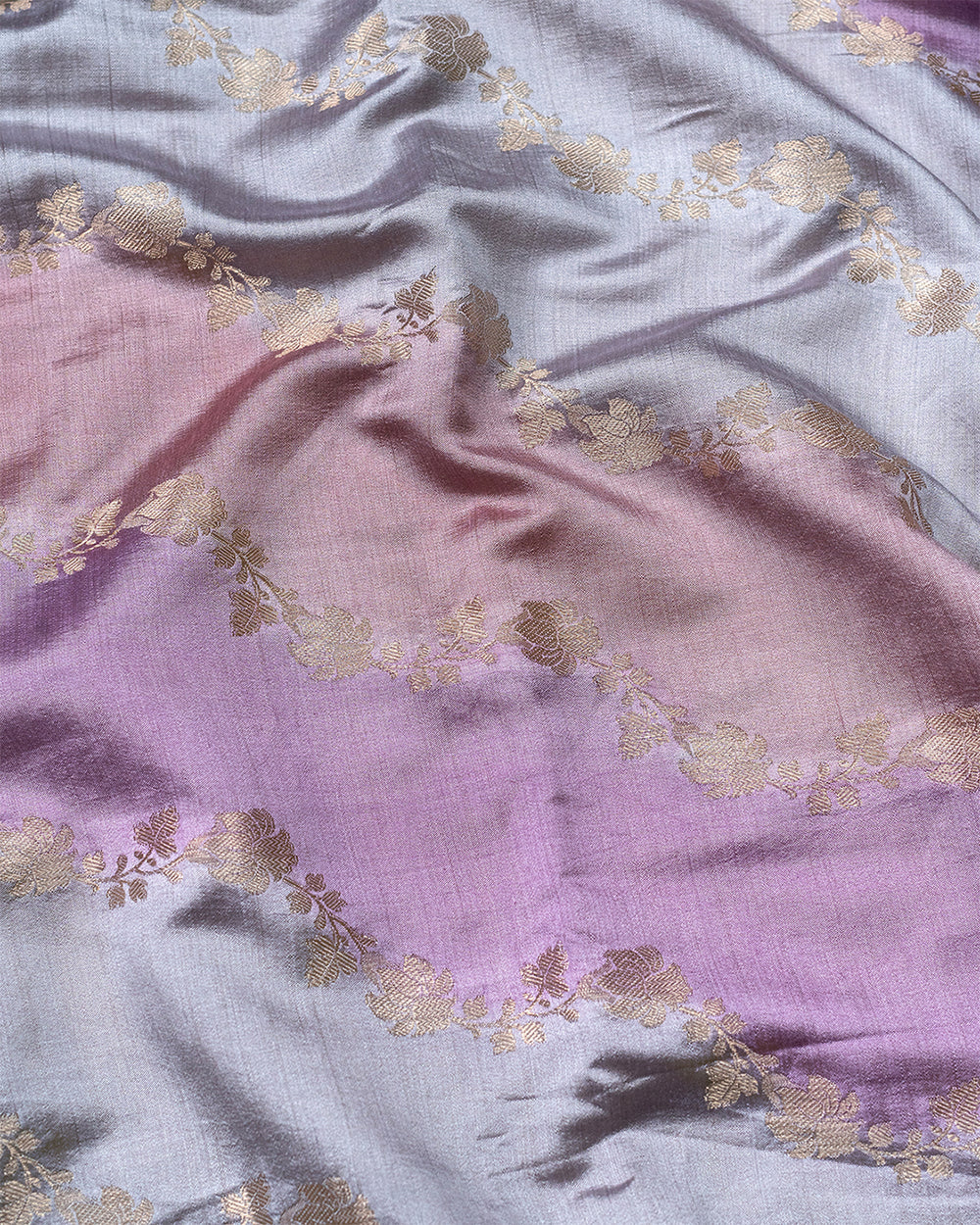 Soft Pastel 'Rangkaat' Pure Banarasi Saree with Stripe Weaves