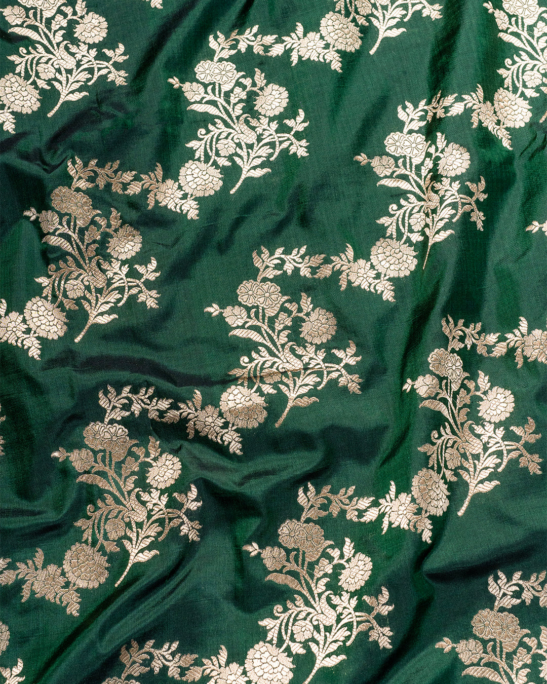 Baghbaan Emerald Green Handloom Silk Saree With Radiant Floral Zari Highlights