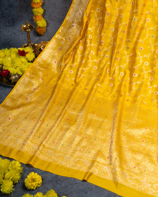 Yellow Meenakari Jaal Pure Banarasi Silk Saree